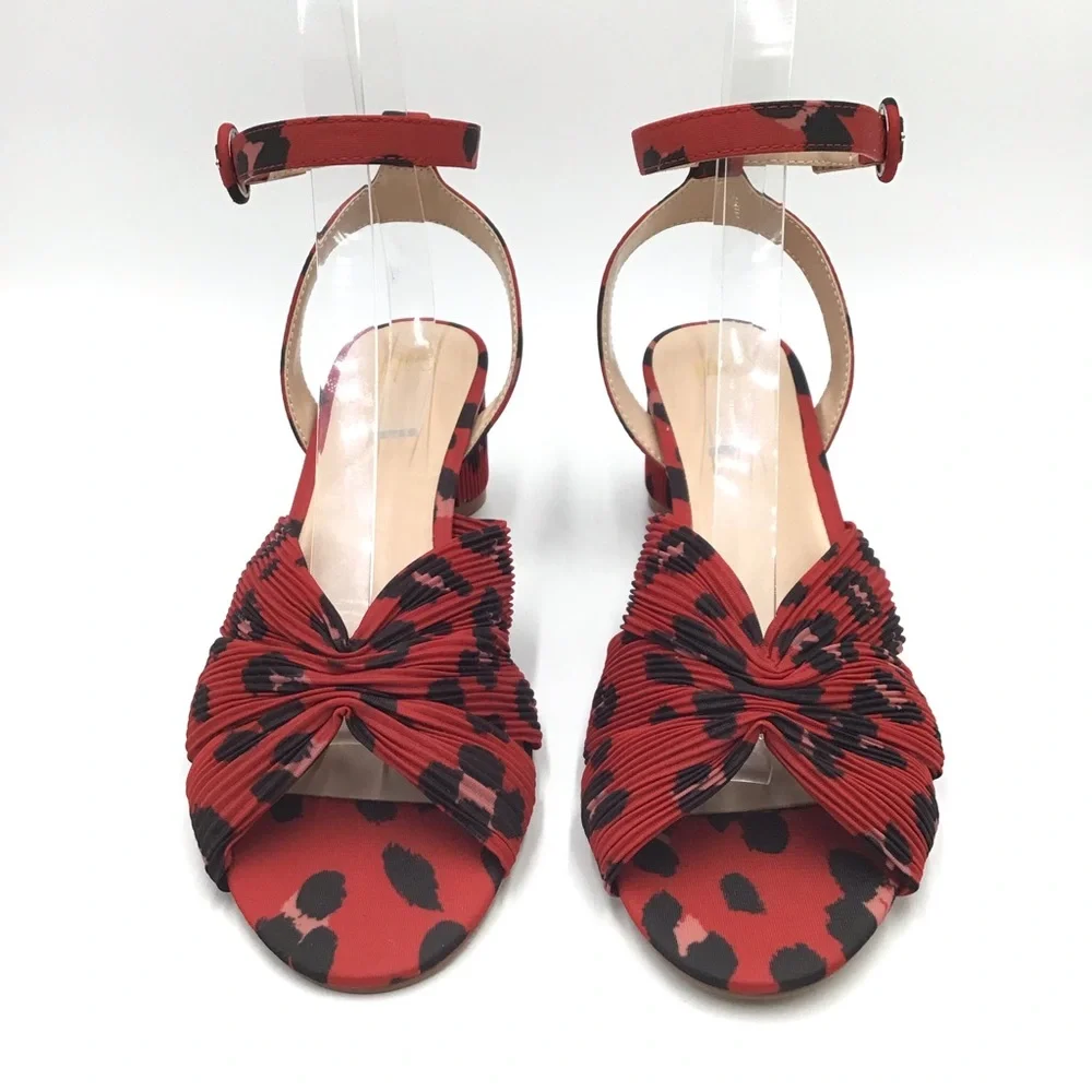 Cabi Siren animal print red black textile ankle strap sandals open toe 9 New